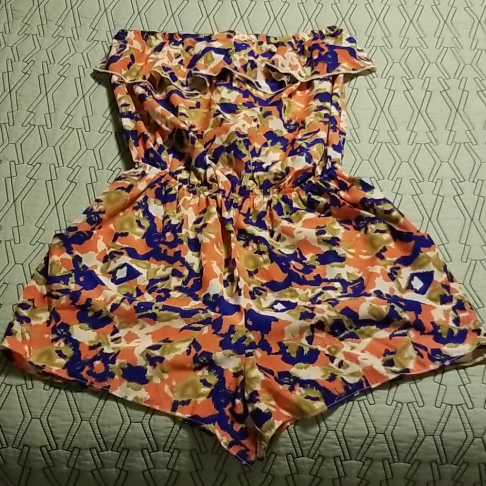 PAPAYA Orange Blue White Printed Romper S